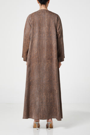 Brown flora jaquard Abaya, Front Embroidery Detail