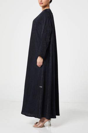 Black flora jaquard Abaya, Front Embroidery Detail
