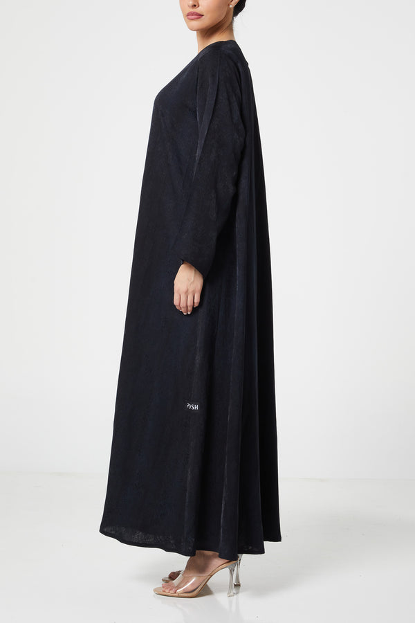 Black flora jaquard Abaya, Front Embroidery Detail