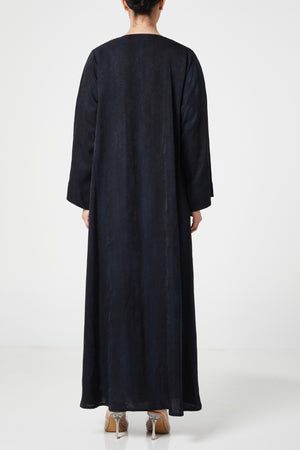 Black flora jaquard Abaya, Front Embroidery Detail