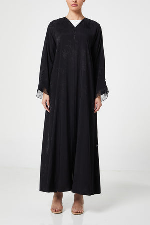Black Shaina Jacquard, Front and Sleeve Lace Detail