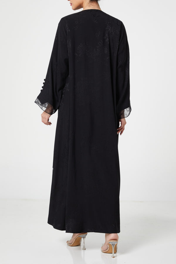 Black Shaina Jacquard, Front and Sleeve Lace Detail