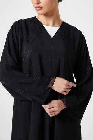 Black Shaina Jacquard, Front and Sleeve Lace Detail