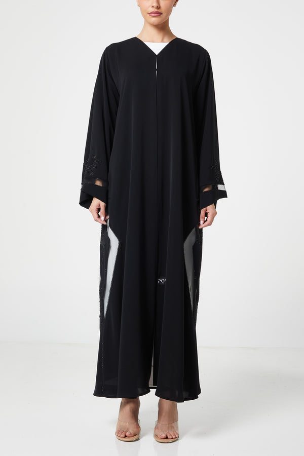 Black royal nada Abaya, Front Beadwork Detail