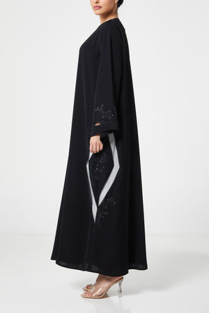 Black royal nada Abaya, Front Beadwork Detail