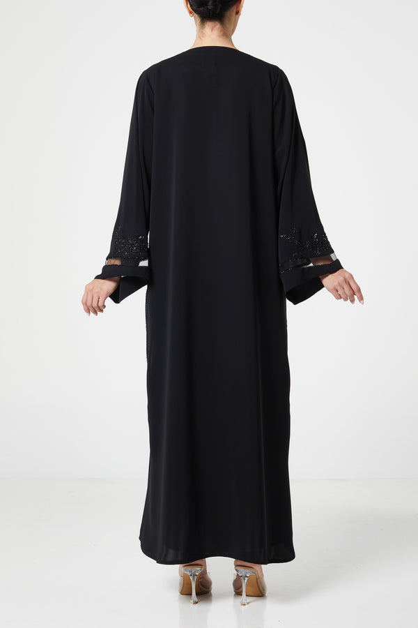 Black royal nada Abaya, Front Beadwork Detail