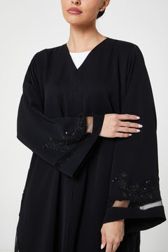 Black Royal Nada Abaya, Front Beadwork Detail