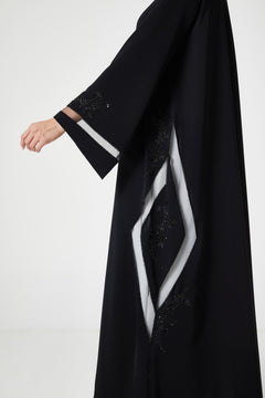 Black royal nada Abaya, Front Beadwork Detail