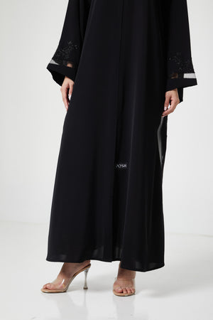 Black royal nada Abaya, Front Beadwork Detail