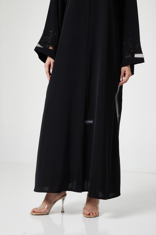 Black royal nada Abaya, Front Beadwork Detail