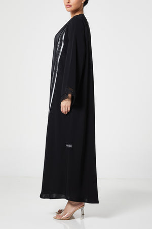 Black royal nada Abaya, Front Beadwork Detail