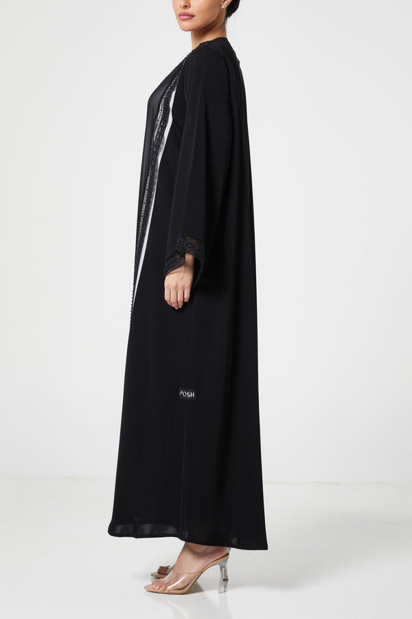 Black royal nada Abaya, Front Beadwork Detail