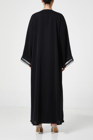 Black royal nada Abaya, Front Beadwork Detail