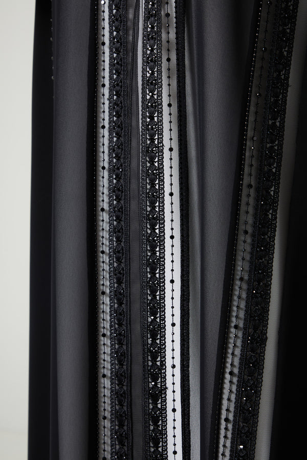 Black royal nada Abaya, Front Beadwork Detail