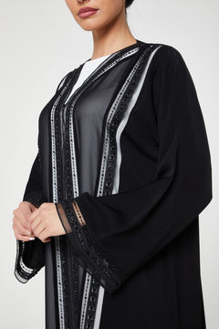 Black Royal Nada Abaya, Front Beadwork Detail
