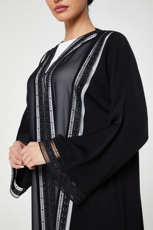 Black royal nada Abaya, Front Beadwork Detail