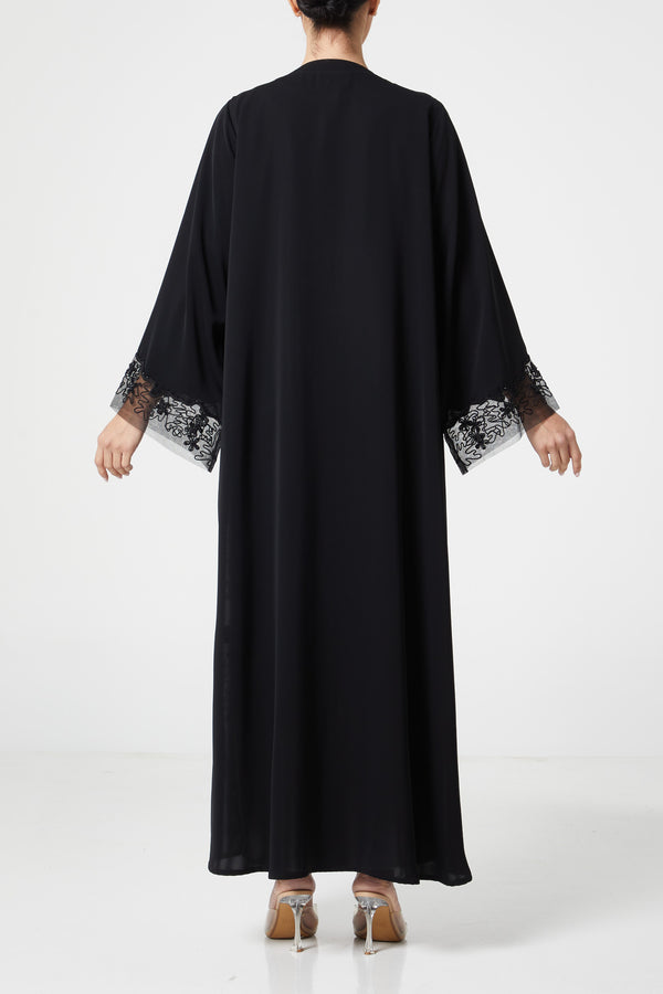 Black royal nada Abaya, Front Beadwork Detail