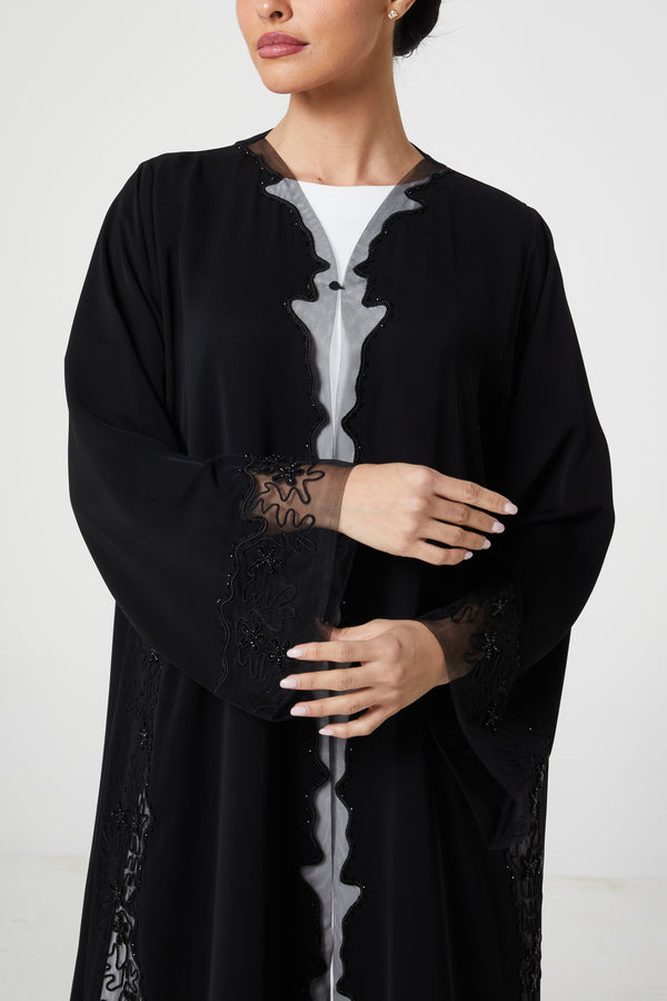 Black royal nada Abaya, Front Beadwork Detail