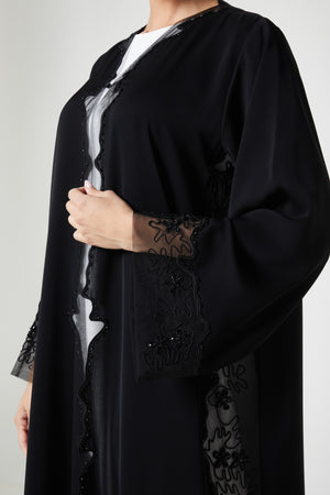 Black royal nada Abaya, Front Beadwork Detail