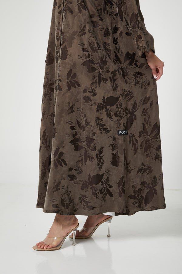 Brown peach cupro Abaya, trendy design