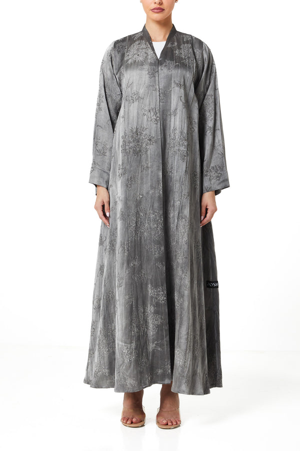 Grey Vega Jacquard Abaya, Textured Detail
