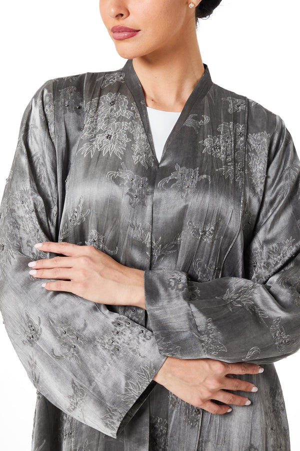 Grey Vega Jacquard Abaya, Textured Detail