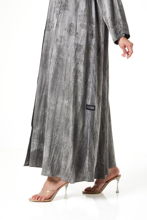 Grey Vega Jacquard Abaya, Textured Detail