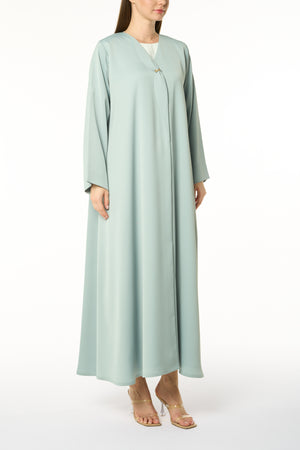 Green Dania Crepe Abaya with Golden Accent Button