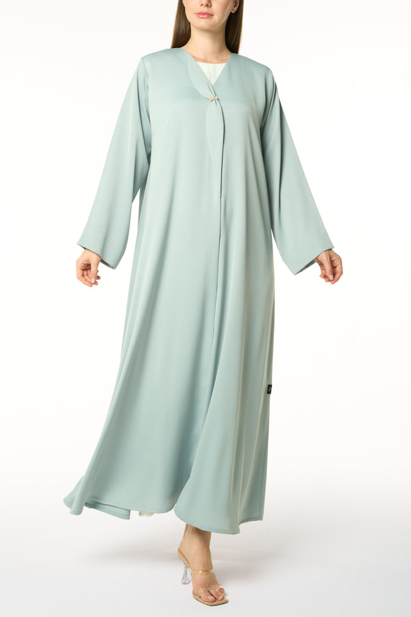 Green Dania Crepe Abaya with Golden Accent Button