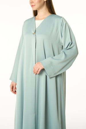 Green Dania Crepe Abaya with Golden Accent Button