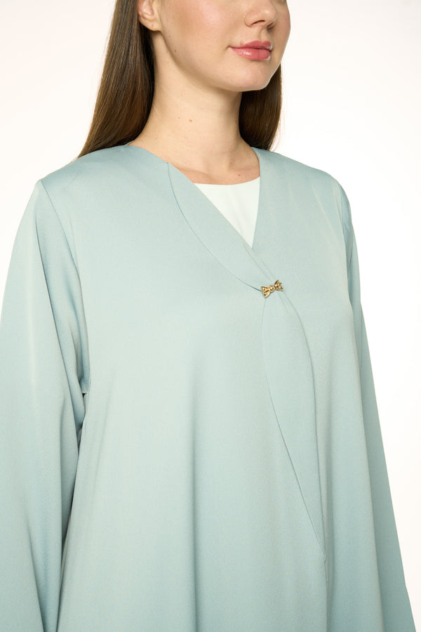 Green Dania Crepe Abaya with Golden Accent Button