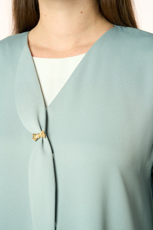 Green Dania Crepe Abaya with Golden Accent Button