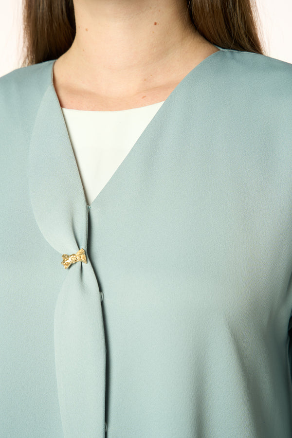 Green Dania Crepe Abaya with Golden Accent Button