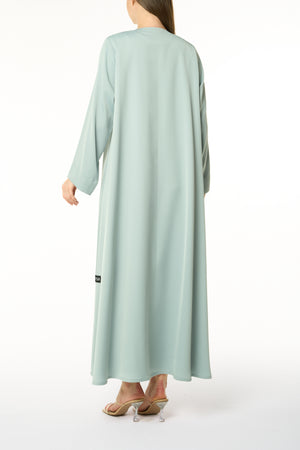 Green Dania Crepe Abaya with Golden Accent Button