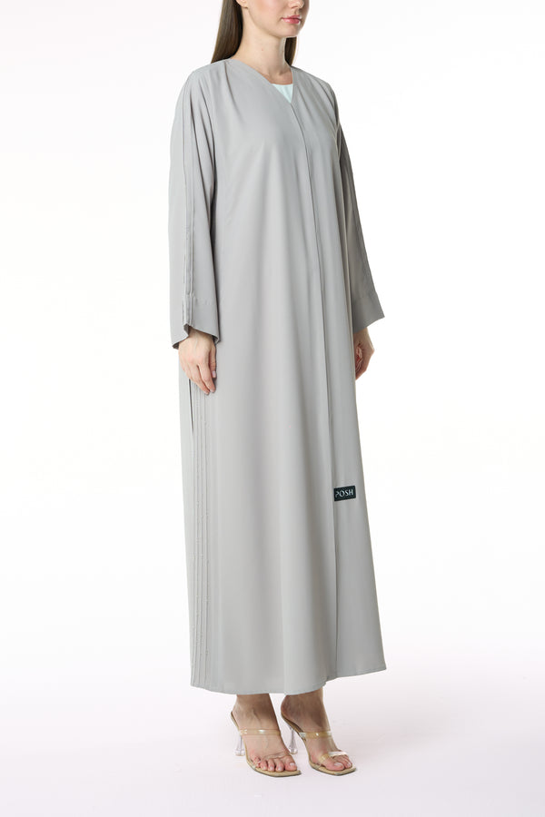 Beige Cool Crepe Abaya with Tailored Sleeve Detailing