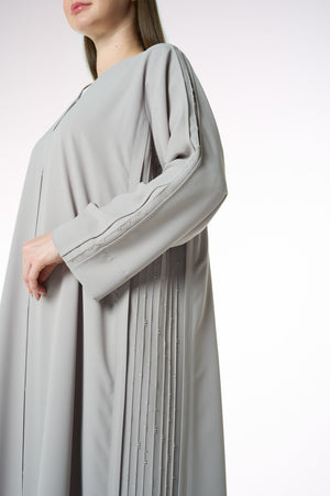 Beige Cool Crepe Abaya with Tailored Sleeve Detailing
