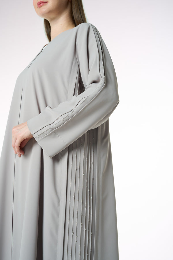 Beige Cool Crepe Abaya with Tailored Sleeve Detailing