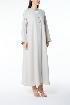 Beige Aroma Crepe Abaya with Golden Bow Buttons