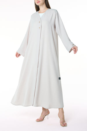 Beige Aroma Crepe Abaya with Golden Bow Buttons