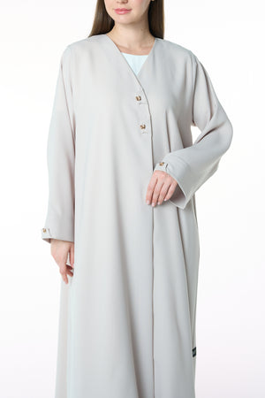 Beige Aroma Crepe Abaya with Golden Bow Buttons