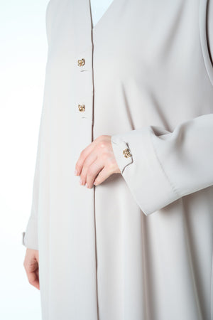 Beige Aroma Crepe Abaya with Golden Bow Buttons