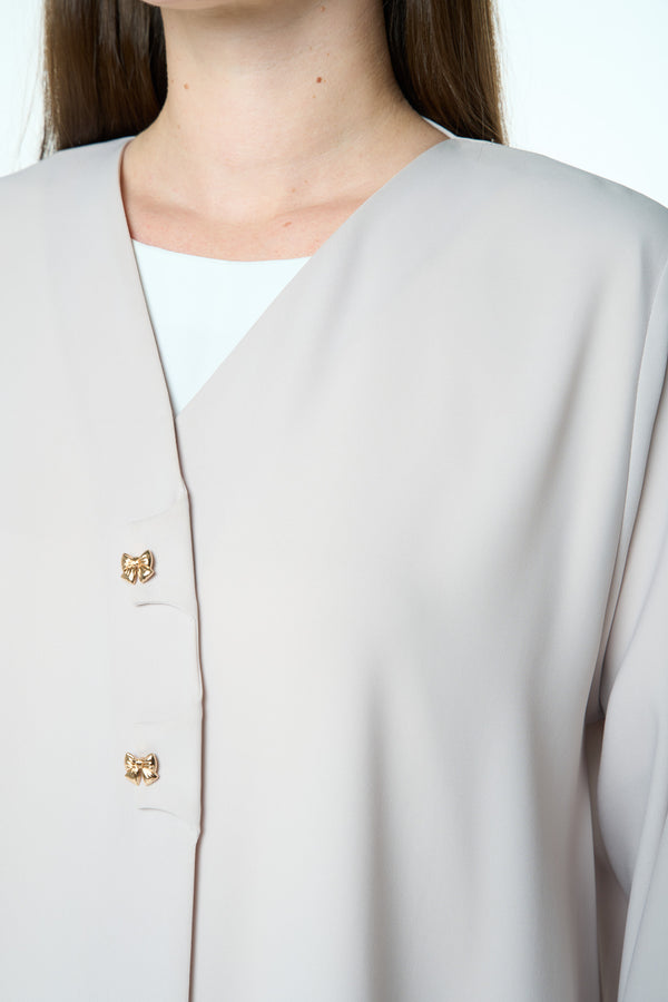 Beige Aroma Crepe Abaya with Golden Bow Buttons