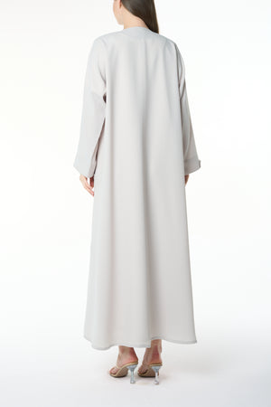 Beige Aroma Crepe Abaya with Golden Bow Buttons