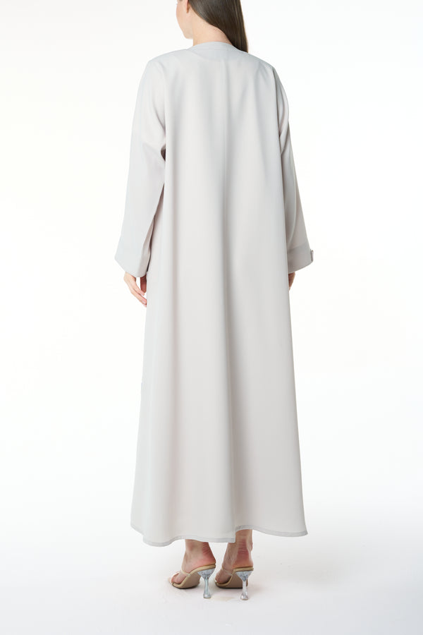 Beige Aroma Crepe Abaya with Golden Bow Buttons