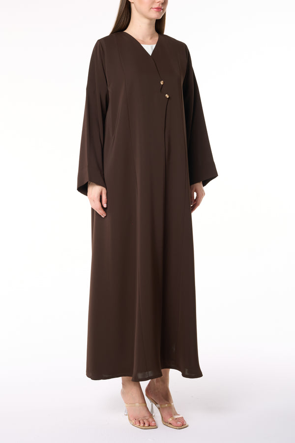 Brown Reem Nada Abaya with Golden Accent Buttons