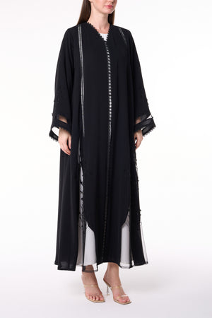 Black Royal Nada Abaya with Front Beadwork Detail