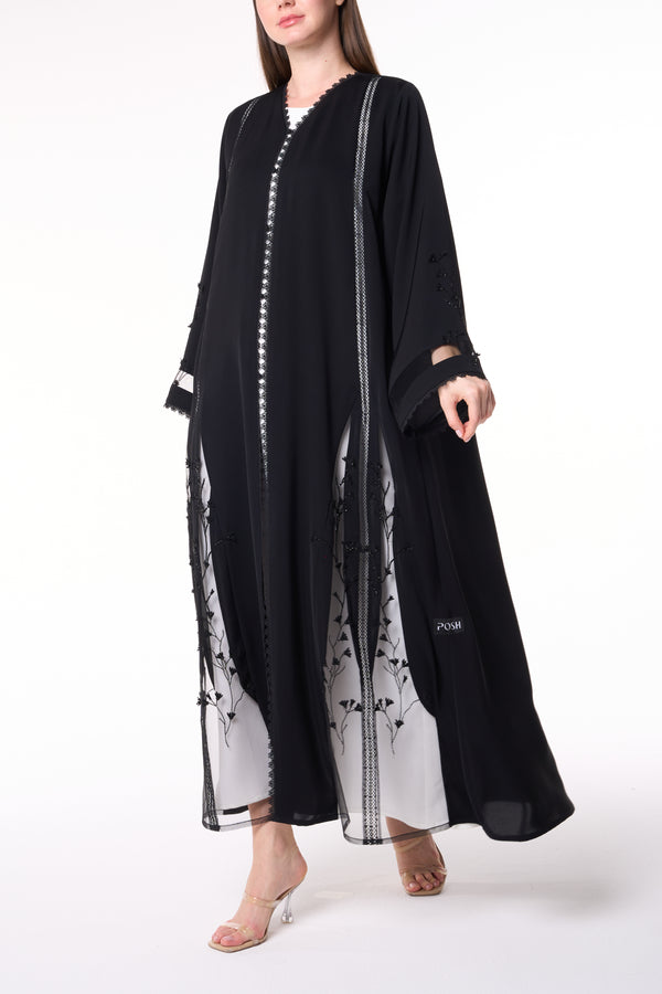Black Royal Nada Abaya with Front Beadwork Detail