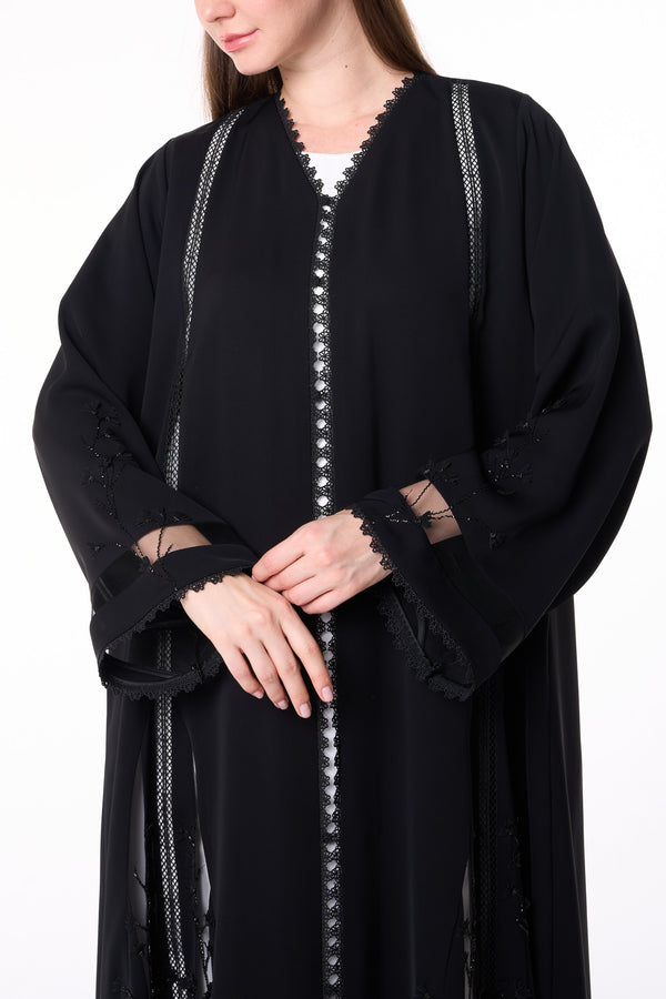Black Royal Nada Abaya with Front Beadwork Detail