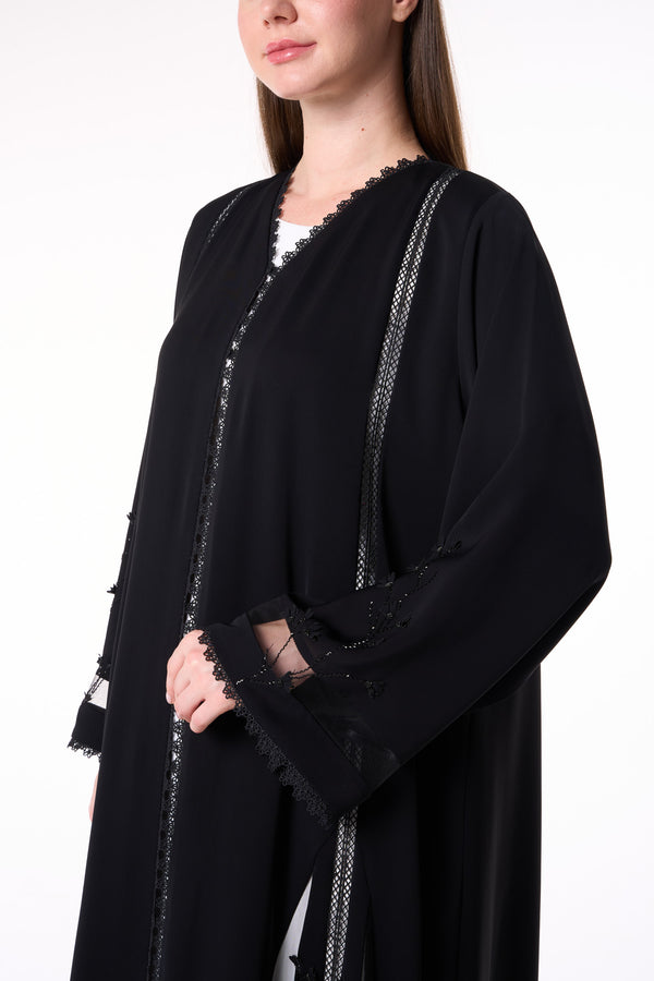 Black Royal Nada Abaya with Front Beadwork Detail