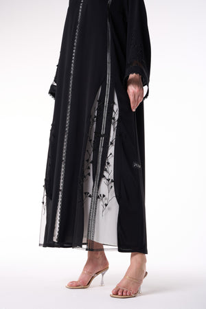 Black Royal Nada Abaya with Front Beadwork Detail